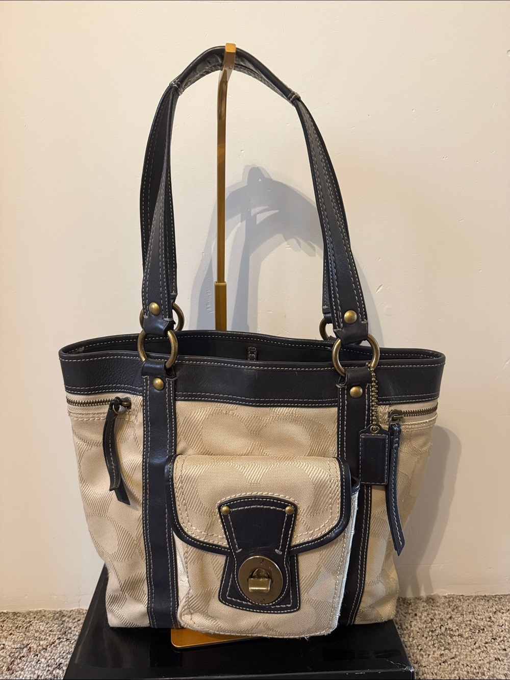 Coach Gigi Legacy Tote - black and beige